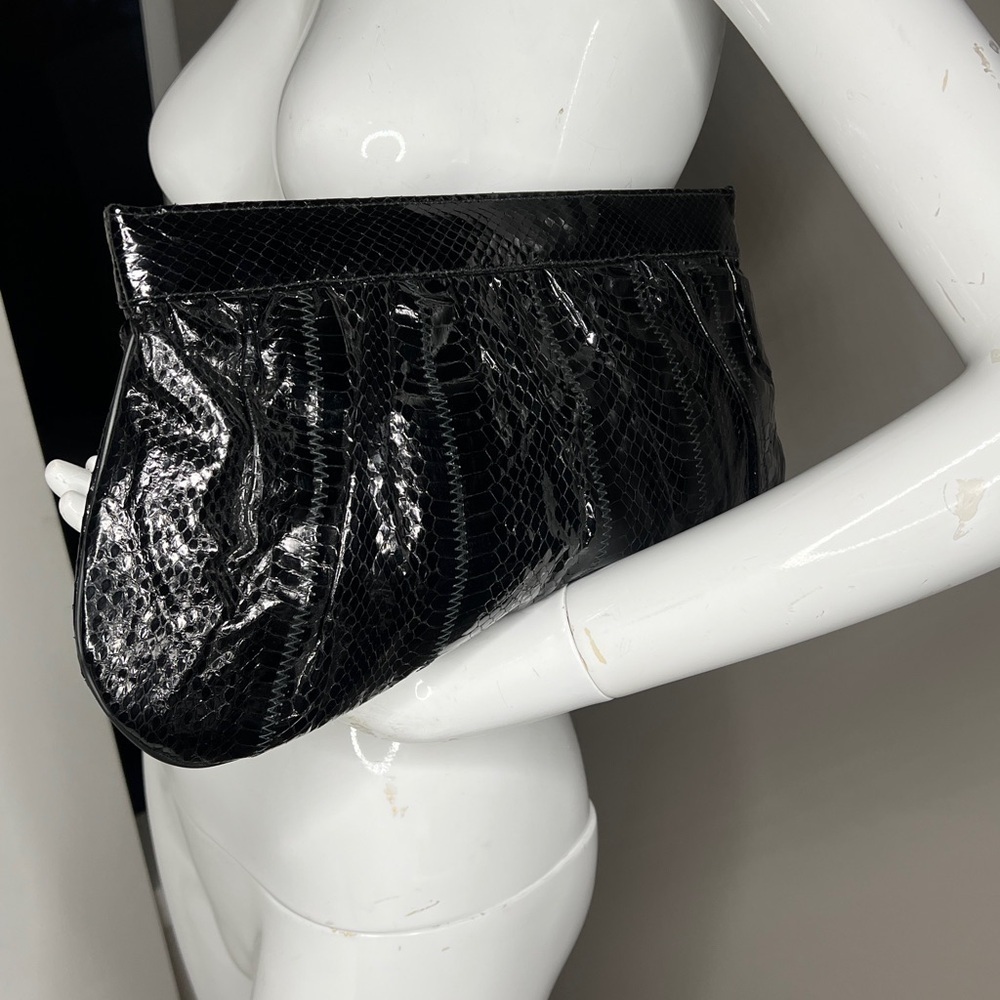 Lou Ran Black Snakeskin Large Clutch Shoulder Bag